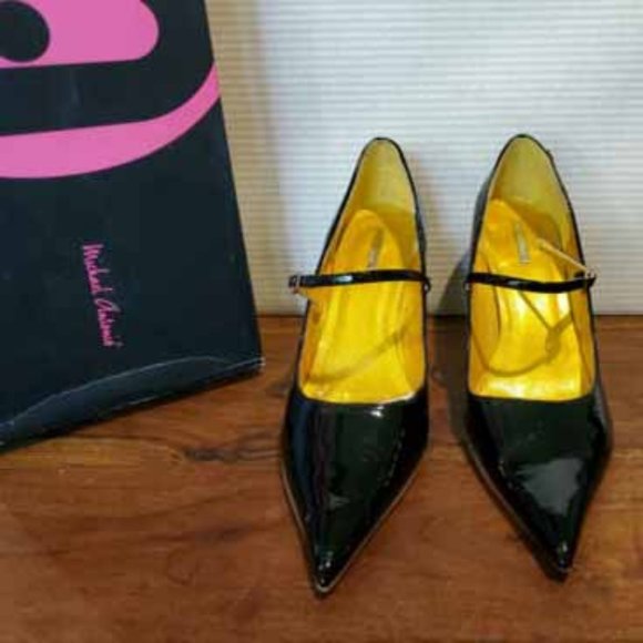 Michael Antonio Black Patent Leather Ankle Strap Pumps Size 10 Box Worn Once - Picture 1 of 9